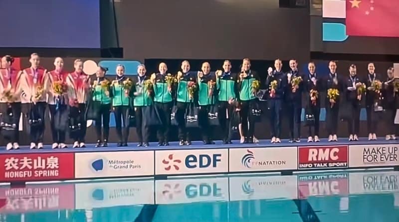El Himno Nacional Mexicano resonó en Francia tras la victoria del equipo mexicano en la Copa del Mundo de Natación Artística de París, llenando de orgullo a todo el país.